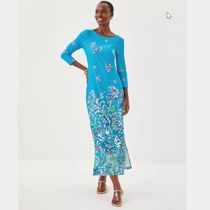 NWT Lilly Pulitzer UPF 50+ ChillyLilly Seralina Maxi Dress Tangier Teal Safari M